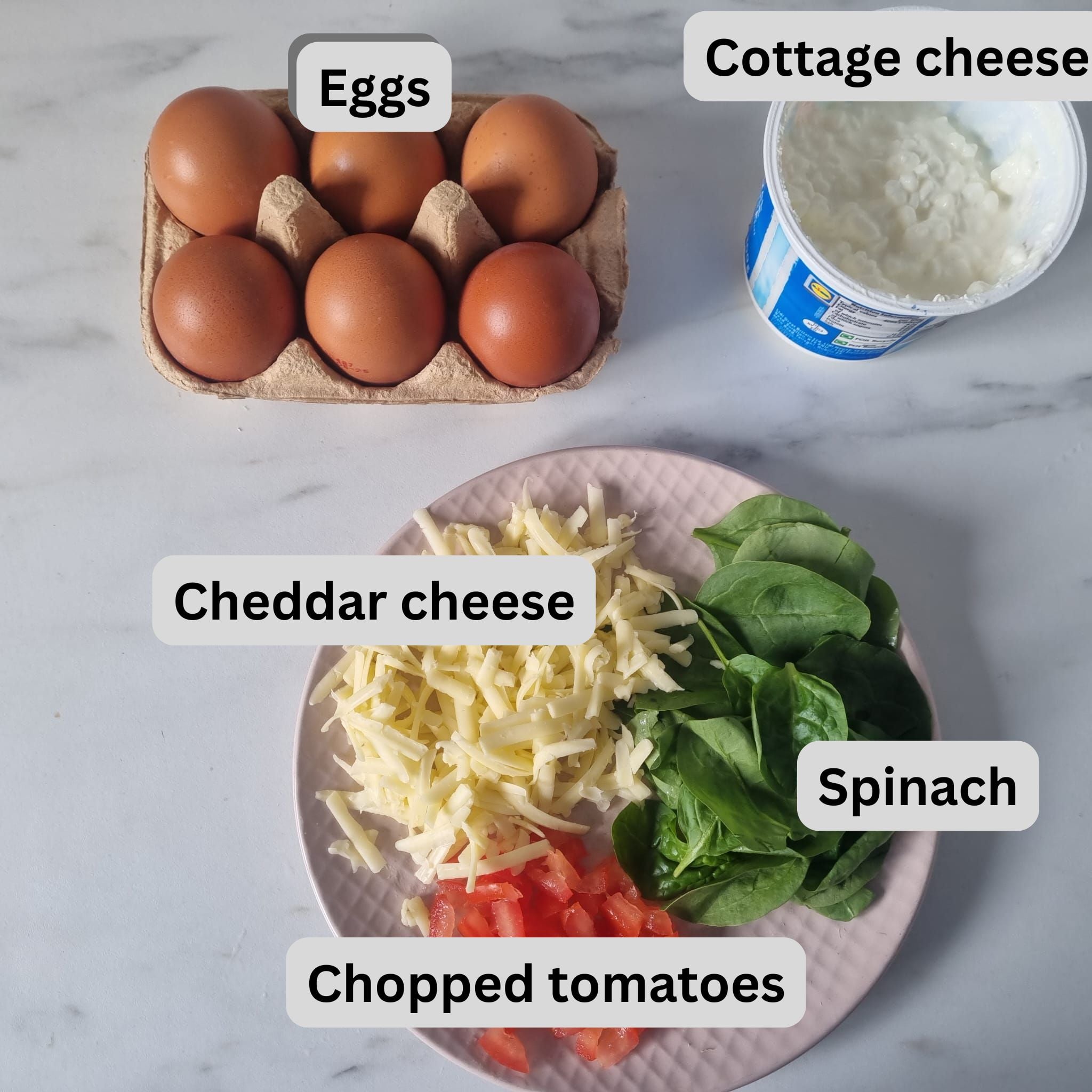 KEy ingredients to make a cottage cheese egg bites.