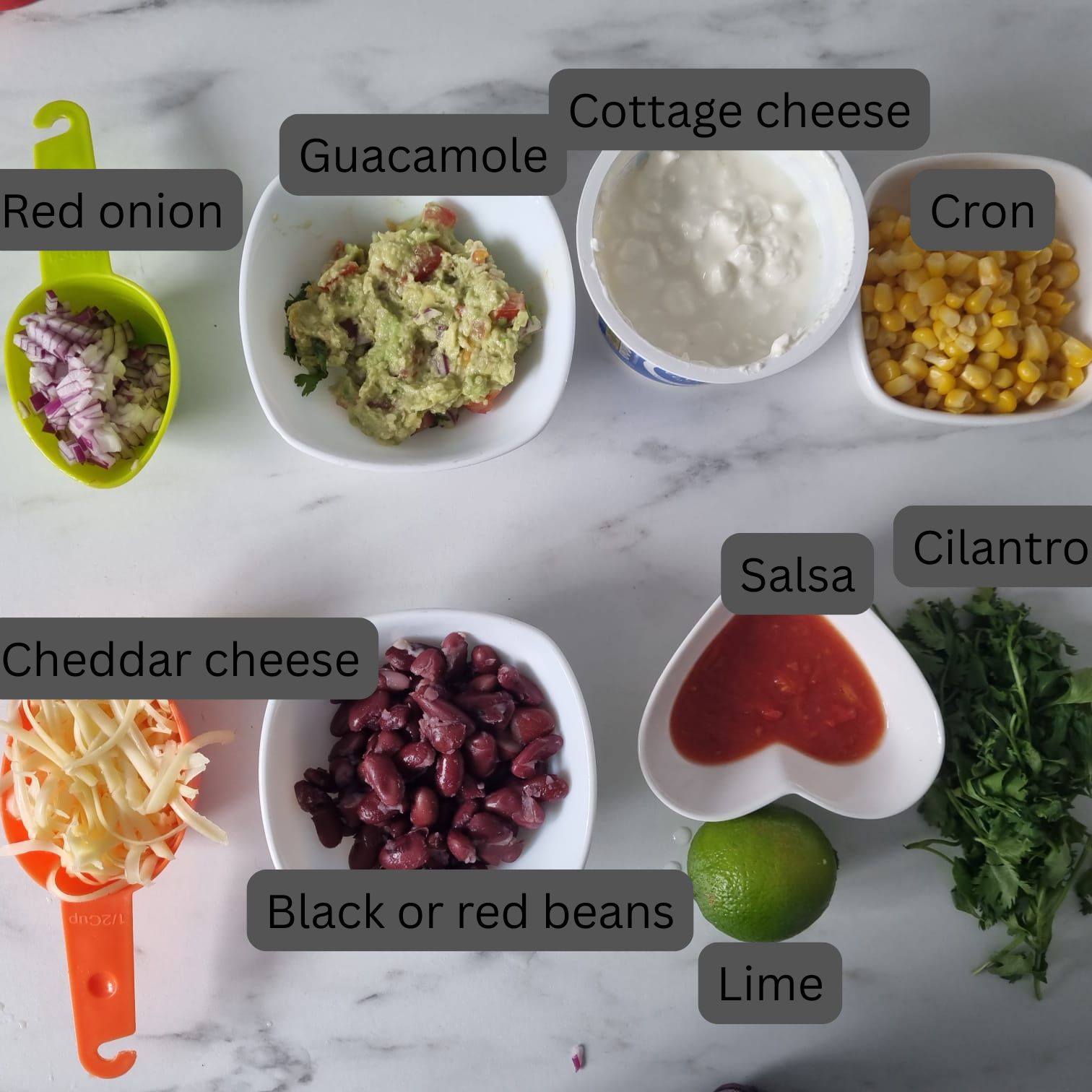 Ingredients to make cottage cheese taco bowl 
