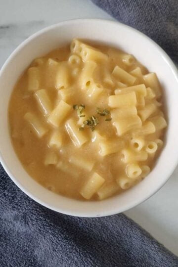 A bowl of cottage cheese mac and cheese.